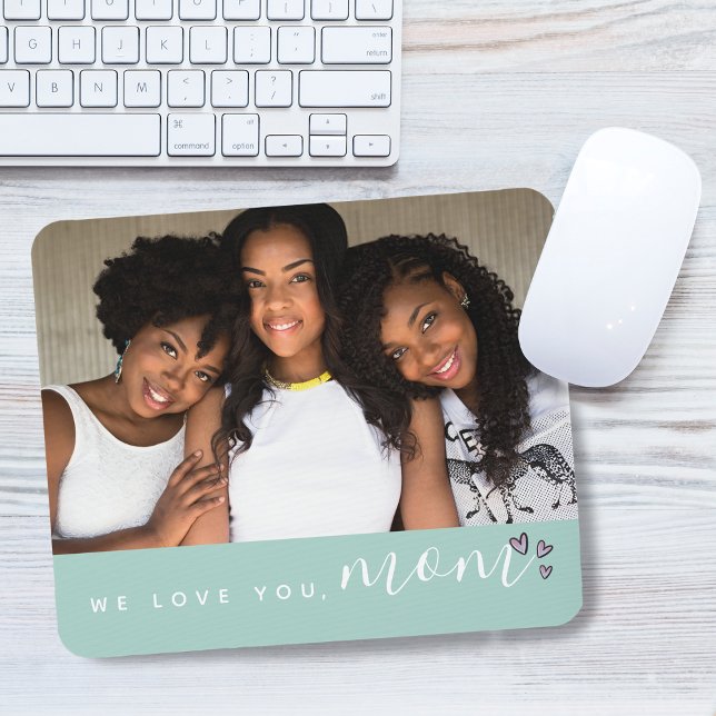Alfombrilla De Ratón Te queremos, mamá Photo Light Green (We Love You, Mom Typography Photo Purple Mouse Pad)