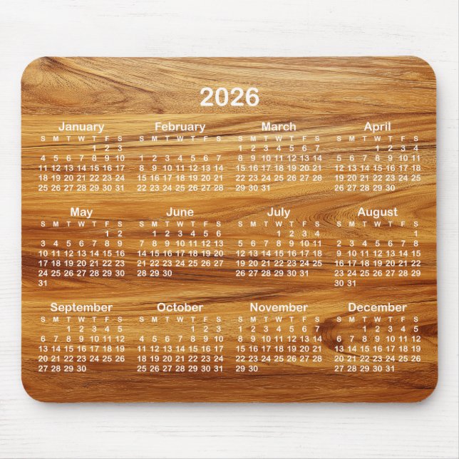 Alfombrilla De Ratón Teak and White 2026 Calendar (Frente)