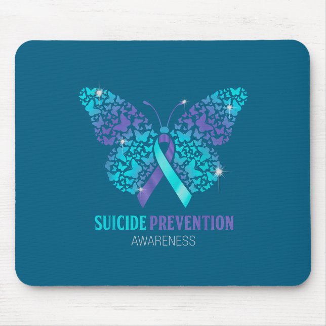 Alfombrilla De Ratón Teal And Purple Butterfly Suicide Prevention Aware (Frente)