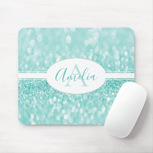 Alfombrilla De Ratón Teal Glitter Personalize Mouse Pad (Con ratón)