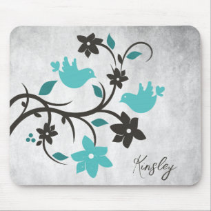 Alfombrilla De Ratón Teal Lovebirds Personalized Mouse Pad
