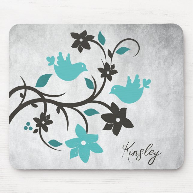 Alfombrilla De Ratón Teal Lovebirds Personalized Mouse Pad (Frente)