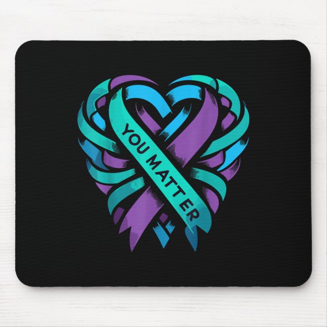 Alfombrilla De Ratón Teal Purple Heart You Suicide Prevention Awareness (Frente)