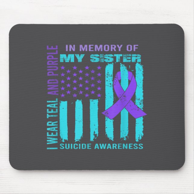 Alfombrilla De Ratón Teal Purple Ribbon Suicide Awareness Flag Sister B (Frente)