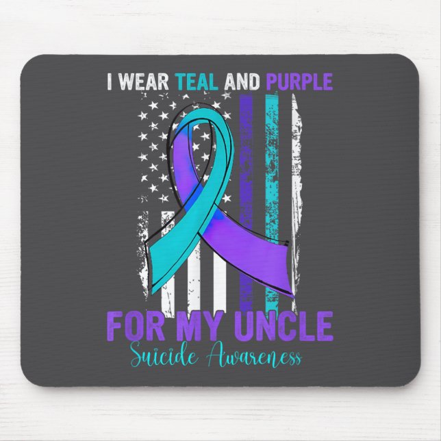 Alfombrilla De Ratón Teal Purple Ribbon Suicide Awareness Flag Uncle  (Frente)
