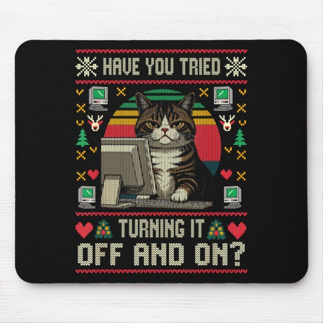 Alfombrilla De Ratón Tech Suprts Cat Ingeniero Informático Ugly Christm (Frente)