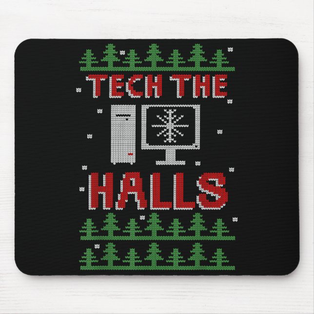 Alfombrilla De Ratón Tech The Halls Ugly Computer Geek Festive Christma (Frente)
