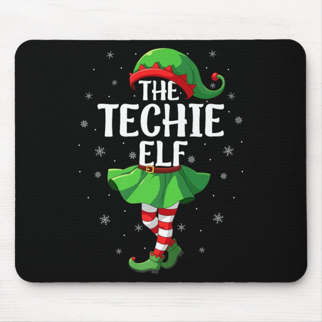 Alfombrilla De Ratón Techie Elf Christmas Girls Women Elf Squad Xmas Fa (Frente)