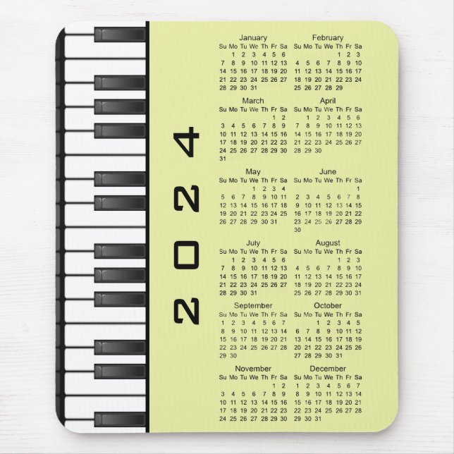 Alfombrilla De Ratón Teclado de piano 2024 Mousepad de calendario (Frente)