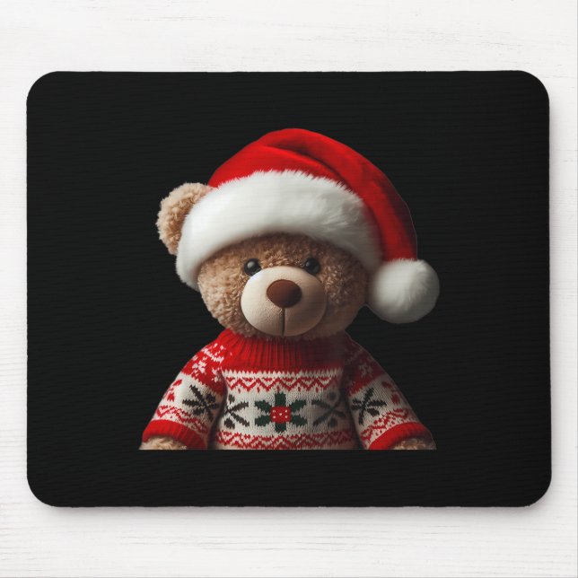 Alfombrilla De Ratón Teddy Bear With Santa Hat Christmas Xmas Lover Kid (Frente)