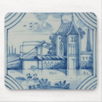 Teja de Delft que muestra un puente levadizo sobre