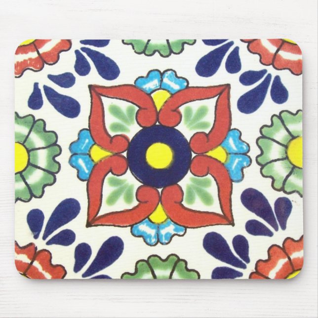 Alfombrilla De Ratón Teja de Talavera del mexicano (rojo, verde, (Frente)