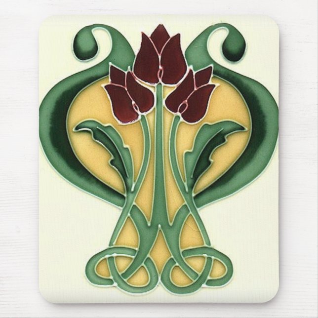 Alfombrilla De Ratón Teja subió Nouveau del arte (Frente)