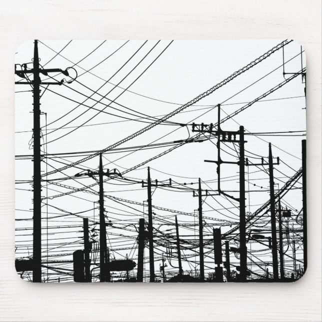 Alfombrilla De Ratón Teléfono antiguo y líneas de alimentación (Frente)