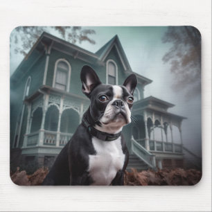 Alfombrilla De Ratón Temeroso susto de Halloween en Boston Terrier
