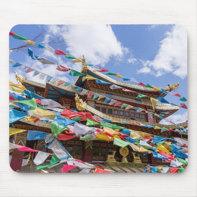 Alfombrilla De Ratón Templo tibetano con banderas de oración - Yunnan,  (Frente)