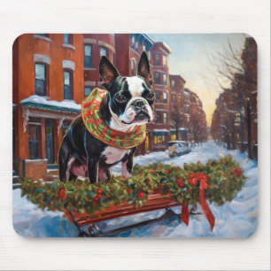 Alfombrilla De Ratón Temporada festiva de los Navidades Boston Terrier