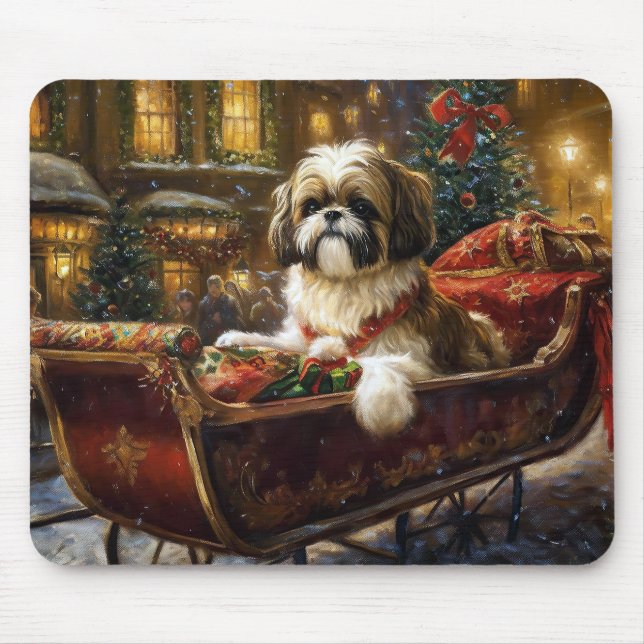 Alfombrilla De Ratón Temporada festiva de los Navidades Shih Tzu (Frente)