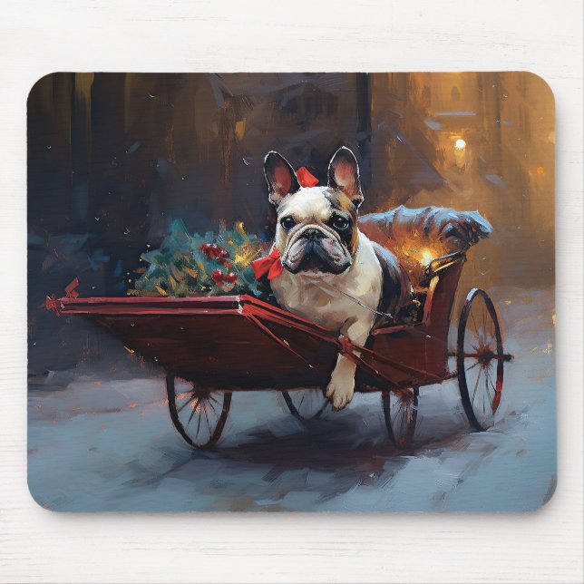 Alfombrilla De Ratón Temporada festiva de Navidades de Bulldog francese (Frente)