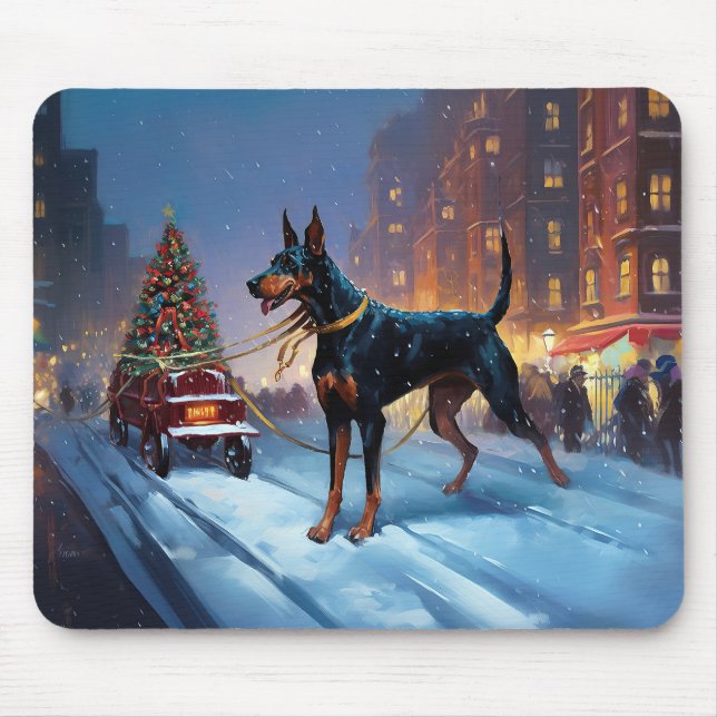 Alfombrilla De Ratón Temporada festiva de Navidades Doberman (Frente)