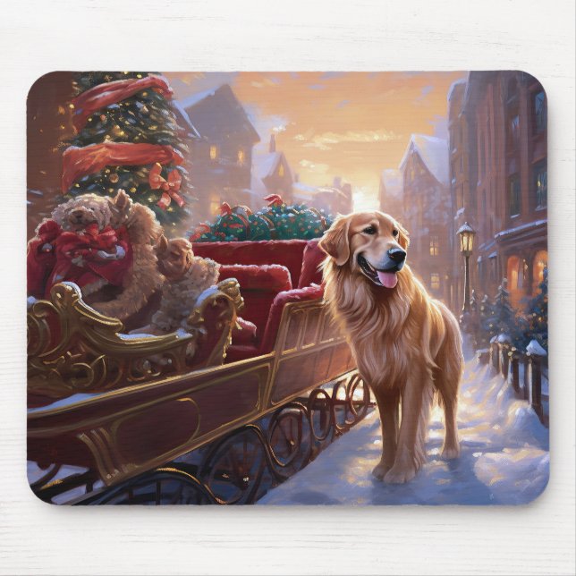 Alfombrilla De Ratón Temporada festiva de Navidades Golden Retriever (Frente)
