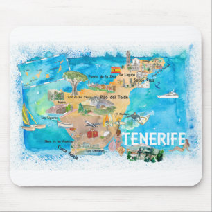 Alfombrilla De Ratón Tenerife Canarias España Mapa ilustrado con Landm