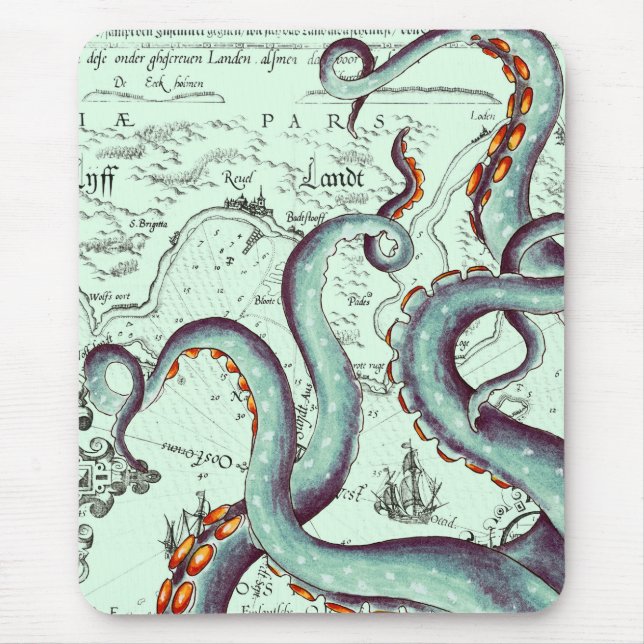 Alfombrilla De Ratón Tentáculos verde azulados En El Mapa Verde azulado (Frente)