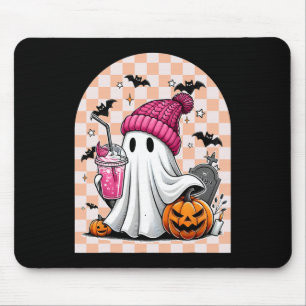Alfombrilla De Ratón Tentador de café con ghost Ghost Halloween Checker