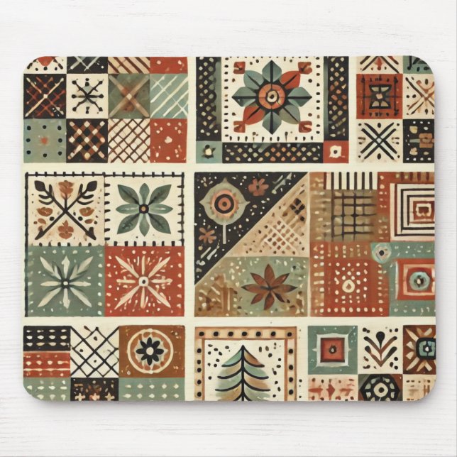 Alfombrilla De Ratón Terracotta Patchwork Quilt Rustic Floral Desk (Frente)