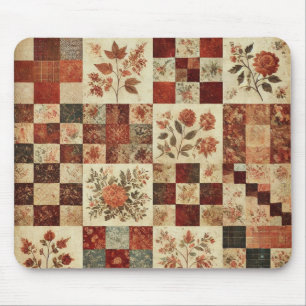 Alfombrilla De Ratón Terracotta Patchwork Quilt Rustic Floral Desk