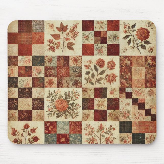 Alfombrilla De Ratón Terracotta Patchwork Quilt Rustic Floral Desk (Frente)