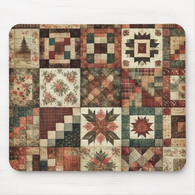 Alfombrilla De Ratón Terracotta Patchwork Quilt Rustic Floral Desk (Frente)