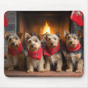 Alfombrilla De Ratón Terrier Australiano junto a la Chimenea Navidad