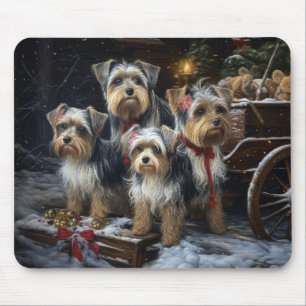 Alfombrilla De Ratón Terrier Biewer Nieve Trineo Decoración de Navidad