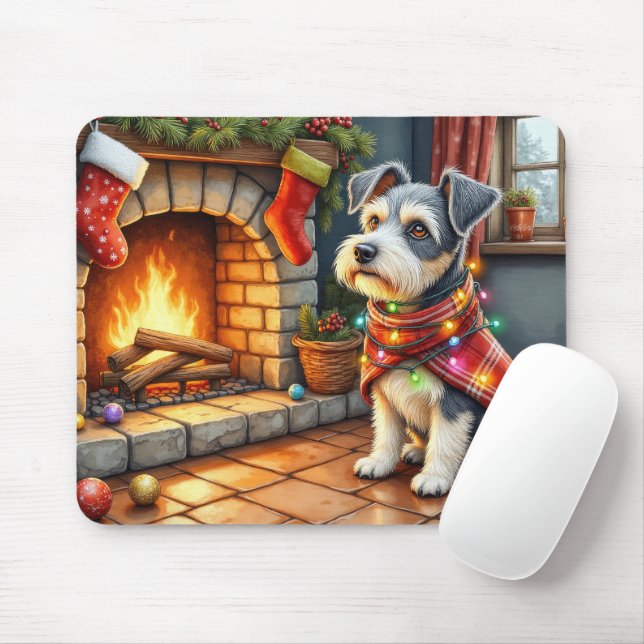 Alfombrilla De Ratón Terrier Checo Chimenea con Luces de Navidad (Con ratón)
