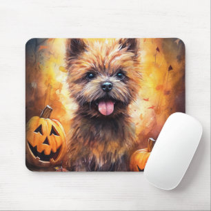 Alfombrilla De Ratón Terrier de Cairn de Halloween con calabazas aterra