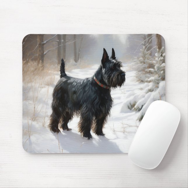 Alfombrilla De Ratón Terrier Escocés Deja que nieve Navidad (Con ratón)