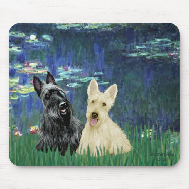 Alfombrilla De Ratón Terrier escocés (dos BW) - Lilies 5 (Frente)