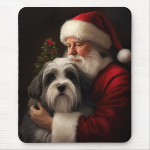 Alfombrilla De Ratón Terrier Tibetano Papá Noel Navideño Festivo