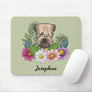 Alfombrilla De Ratón Terrier Wheaten de Pelaje Suave con Flores y Nombr