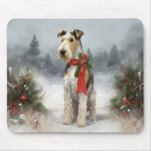 Alfombrilla De Ratón Terrier Wirefox Perro en Navidad Nieve
