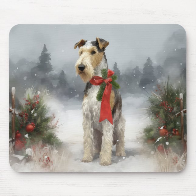 Alfombrilla De Ratón Terrier Wirefox Perro en Navidad Nieve (Frente)