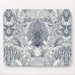 Alfombrilla De Ratón Tesoros de playa, conchas marinas, cangrejos, cora