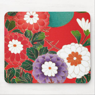 Alfombrilla De Ratón Textil japonés vintage - Dahlias rojas