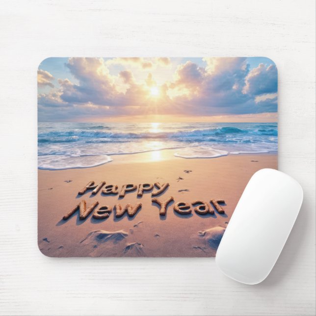 Alfombrilla De Ratón Texto de Playa Feliz Año Nuevo (Con ratón)