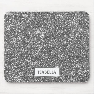 Alfombrilla De Ratón Textura de brillo plateado falso y nombre personal
