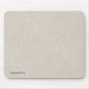 Alfombrilla De Ratón Textura de lino beige natural con tipografía gris
