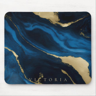 Alfombrilla De Ratón Textura de oro, azul y mármol negro personalizada