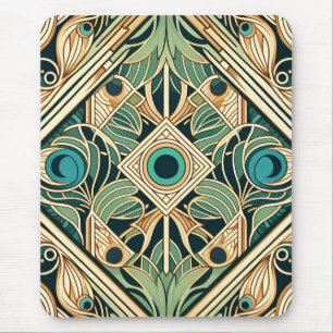 Alfombrilla De Ratón Textura de plumas abstractas de oro y pavo real ve