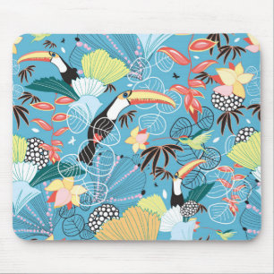 Alfombrilla De Ratón Textura tropical con Toucans y los colibríes